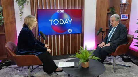 UN Photo / Alba García Ruiz Antonio Guterres speaks to the BBC's Anna Foster