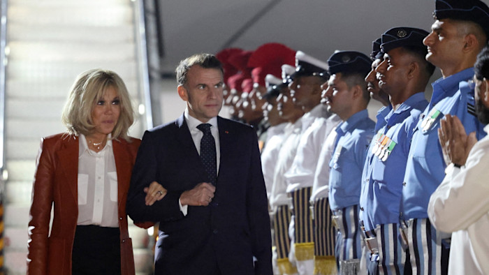 Emmanuel Macron arrives in India as blockbuster fighter jet deal nears