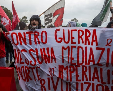 Civil associations, unions, peace activists and members of No MUOS movement gather in front of the US naval airbase to protest against US and Israel’s attacks on Iran earlier this month.