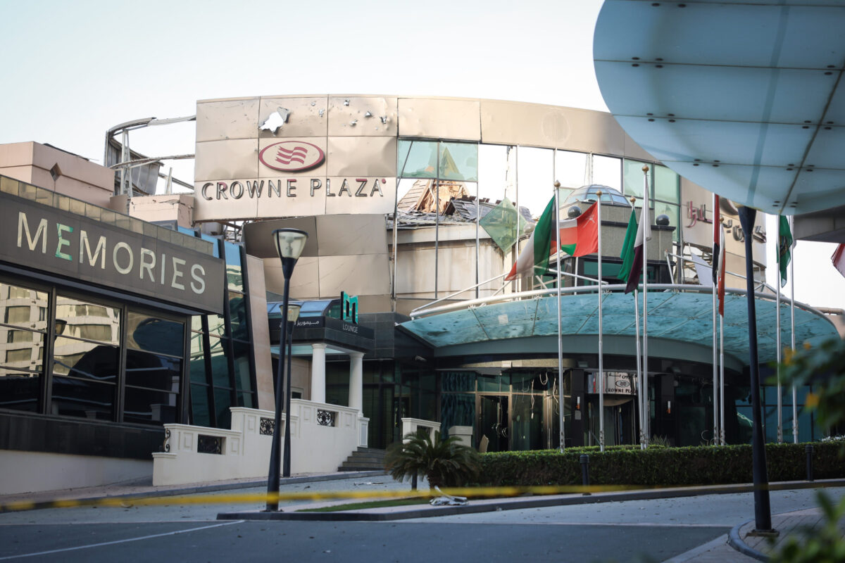 A view of damage after a kamikaze drone struck several buildings during Iran’s retaliatory attack following US and Israeli strikes in Manama, Bahrain on March 01, 2026. [Stringer - Anadolu Agency]