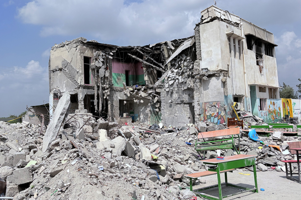 A view of the debris of a school, where many students and teachers lost their lives on the first day of the wave of attacks launched by the United States and Israel against Iran, in Hormozgan, Iran on March 05, 2026. [Stringer - Anadolu Agency]