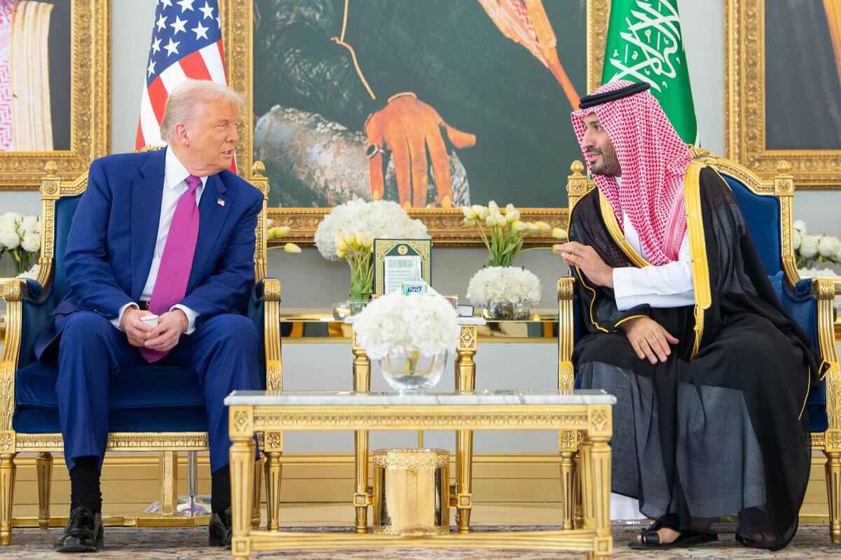 US President Donald Trump (L) meets with Saudi Crown Prince Mohammed bin Salman Al Saud (R) as he arrives in Riyadh, for the first leg of his three-country Middle East tour in Saudi Arabia on May 13, 2025. [Bandar Al-Jaloud/Saudi Royal Court - Anadolu Agency]