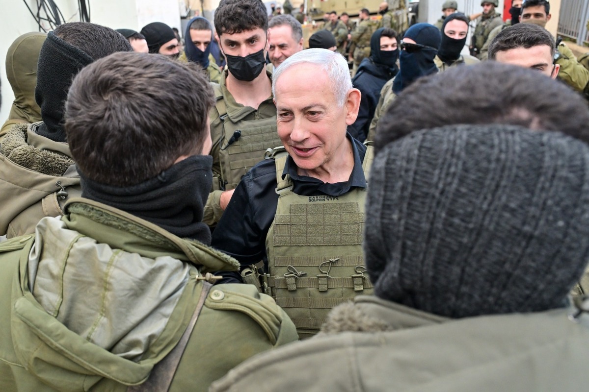 Prime Minister of Israel Benjamin Netanyahu visits an Israeli military unit stationed in the occupied territory of southern Lebanon on April 12, 2026. [Kobi Gideon - GPO - Anadolu Agency]