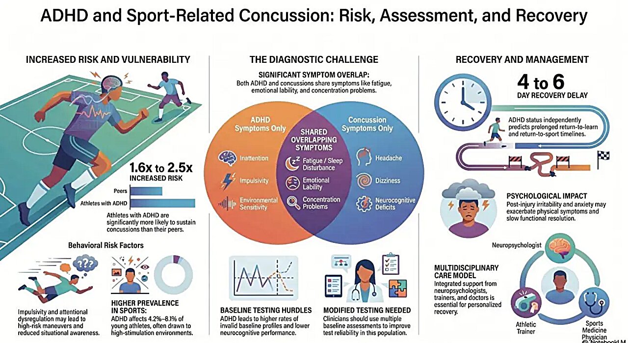 Athletes with ADHD face higher concussion risk and longer recovery, study finds